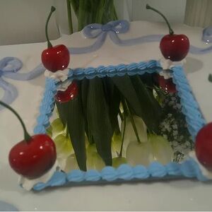 Small Cherry and Blue Icing Mirrored Trinket Dish